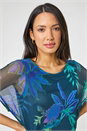 Navy Tropical Print Mesh Overlay Tunic Top, Image 4 of 4
