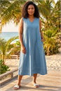 Denim Curve V-Neck Swing Dress, Image 3 of 4