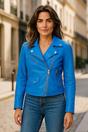 Blue Classic Brando Biker Leather Jacket, Image 1 of 8