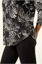 Black Floral Puff Print Stretch Top, Image 5 of 5