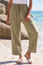 Khaki Cropped Linen Blend Trouser, Image 2 of 4