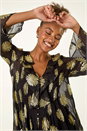 Black Floral Jacquard Frill Buttoned Blouse, Image 4 of 5