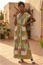 Khaki Stretch Patchwork Shirred Maxi Dress, Image 1 of 4