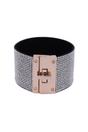 White Luxury Crystal-Studded Leather Cuff Bracelet, Image 3 of 5