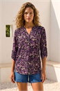 Purple Abstract Print V-Neck Stretch Shirt , Image 2 of 4