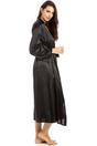 Black Camille Lingerie Black Full Length Long Sleeve Plain Satin Wrap, Image 2 of 5