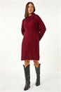 Wine Roll Neck Knitted Jumper Dress, Image 3 of 5