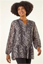 Dark Grey Snake Print V-Neck Tunic Top, Image 4 of 5