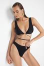 Black Minimal High Leg Regular Waist Bikini Bottom with Clean Finish, Image 1 of 4