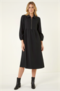 Black Front Zip Midi Dress, Image 1 of 5