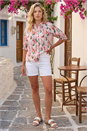 PINK Abstract Print Trim Detail Blouse, Image 2 of 4