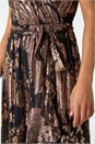 Black Metallic Paisley Print Midi Wrap Dress, Image 5 of 5
