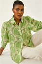 Green Floral Print Collared Shirt, Image 1 of 5