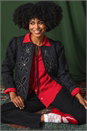 Black Quilted Velvet Trim Jacket, Image 7 of 7