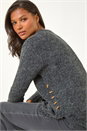 Black Button Detail Curved Hem Jumper, Image 2 of 5