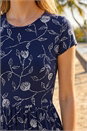 Navy  Floral Print Midi Stretch Dress, Image 4 of 4