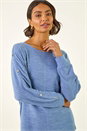 Navy Buttoned Stretch Jersey Top, Image 4 of 5