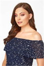 Navy  Bardot Sequin Midi Dress, Image 3 of 4