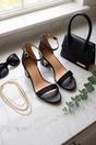 Black iKrush Black Luna Womens Gold Heel Ankle Strap Sandals, Image 5 of 8