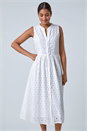White Floral Cotton Broderie Midi Dress, Image 4 of 5
