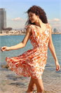 ORANGE Sleeveless Floral Print Shirred Dress, Image 1 of 5