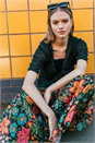 Black Floral Print Tiered A-Line Skirt, Image 7 of 7