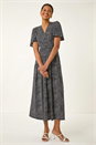 Black Spot V-Neck Midi Wrap Dress, Image 1 of 5