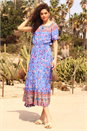 Blue Floral Print Keyhole Maxi Dress, Image 2 of 5