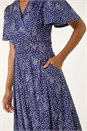 Navy  Polka Dot Wrap Midi Dress, Image 5 of 5