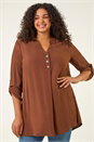 Chocolate Curve Textured Buttoned Tunic Top, Image 2 of 7
