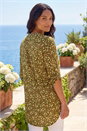 Khaki Ditsy Floral Print Tunic Top, Image 3 of 4