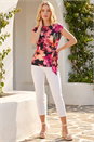 Pink Floral Print Tie Front Top, Image 2 of 4
