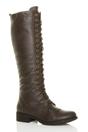 Brown AJVANI Brown Lace Up Calf Zip Biker Military Boots, Image 1 of 1
