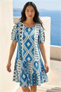 Blue Petite Aztec Smock Dress, Image 3 of 4