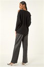 Black Bow Sleeve V-Neck Knit Jumper, Image 3 of 5