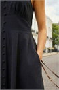 Black Sleeveless Button Detail Cotton Midi Dress, Image 4 of 4
