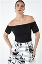 Black Floral Print Premium Stretch Bardot Dress, Image 4 of 5