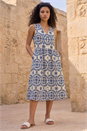 Blue Petite Abstract Print Button Dress, Image 4 of 4