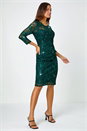 Green Sequin Lace Ruched Stretch Dress, Image 1 of 5