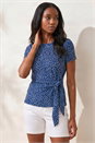 Navy  Petite Spot Print Tie Side Top, Image 3 of 4