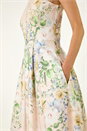 Cream  Floral Print Stretch Midi Dress, Image 5 of 5