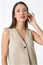 Camel  Pleat Front Button Detail V-Neck Vest, Image 4 of 6