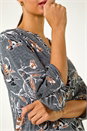 Dark Grey Floral Textured Print Stretch Blouse, Image 5 of 5
