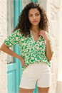 Green Petite Floral Tie Front Top, Image 2 of 4