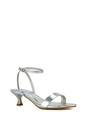 Silver XY LONDON Silver 'Antonia' Kitten Low Heel Strappy Sandal Two Part Heeled Shoes, Image 2 of 5