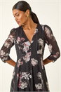 Black Floral Print Hanky Hem Dress, Image 4 of 5