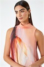 Peach LIMITED Printed High Neck Chiffon Shift Dress, Image 4 of 5
