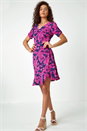 Fuchsia Floral Print Stretch Jersey Tea Dress, Image 1 of 6