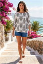 Ivory  Printed Curve Sleeve Top, Image 2 of 4