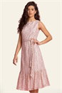 Light Pink Belted Lace Detail Tiered Midi Dress, Image 1 of 4